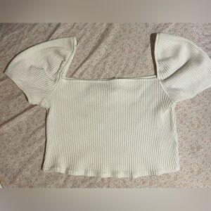 Elegant Cream Ribbed Women's Top